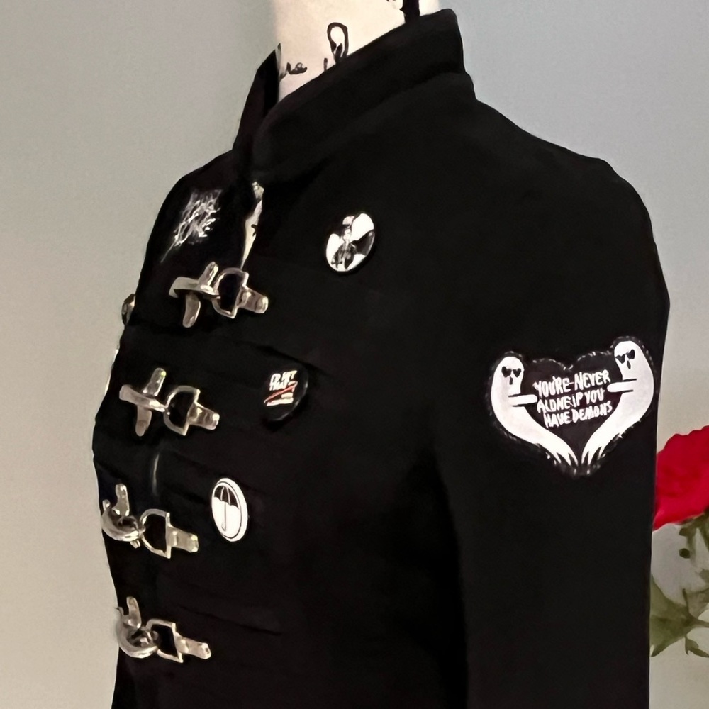 CUSTOM Skull & Rose Upcycled Rage Tripp NYC Buckle Coat MyChemRo Edition Sz S - Picture 14 of 16